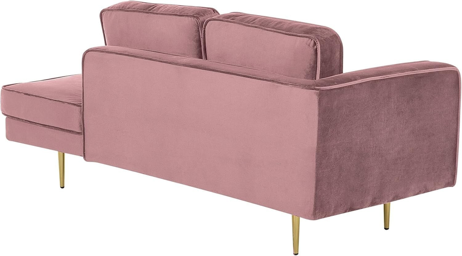 Pink Velvet Chaise Lounge Sofa | Gold Metal Legs, Glam Compact Seating