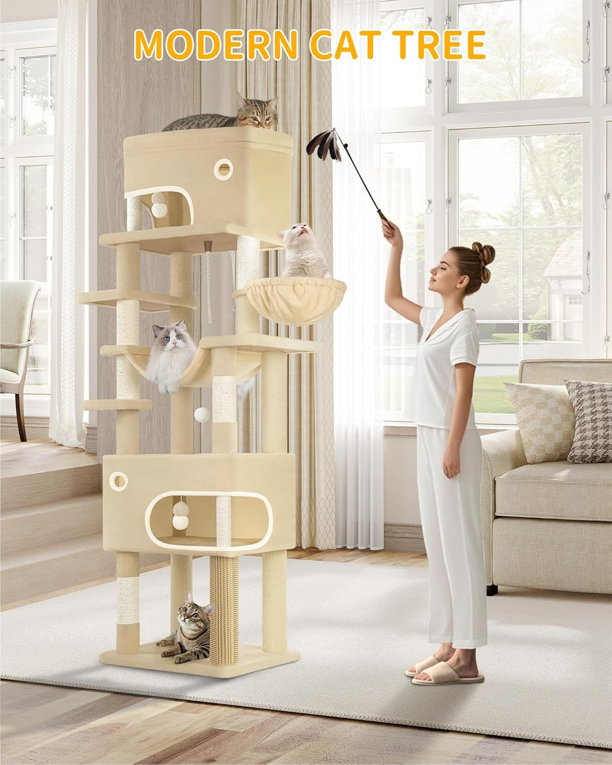 203cm Tall Cat Tree Tower XXL Multi-Level Scratching Posts Condos Large Cats