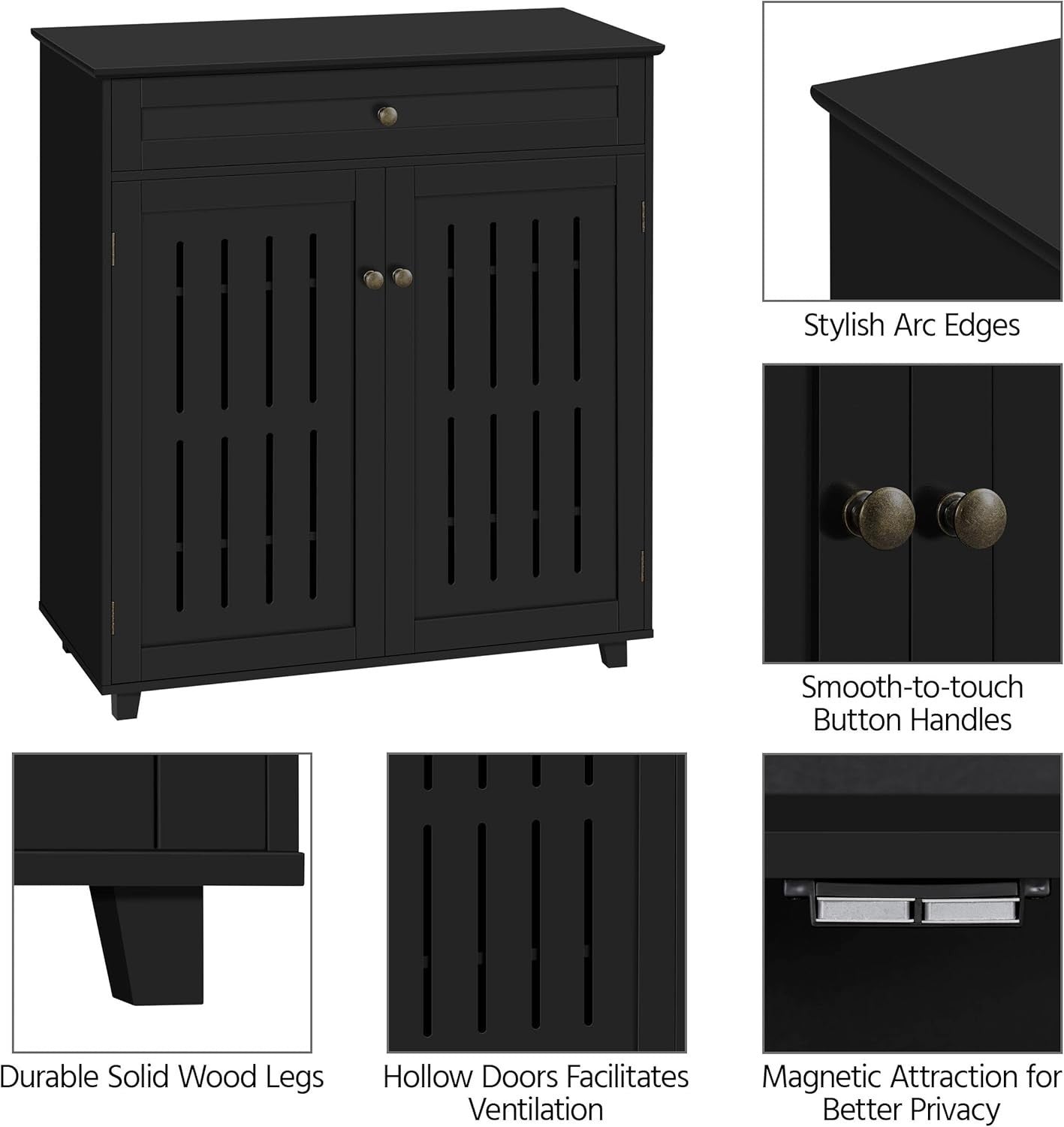4-Tier Black Shoe Cabinet with Drawer & Adjustable Shelves – Space Saver