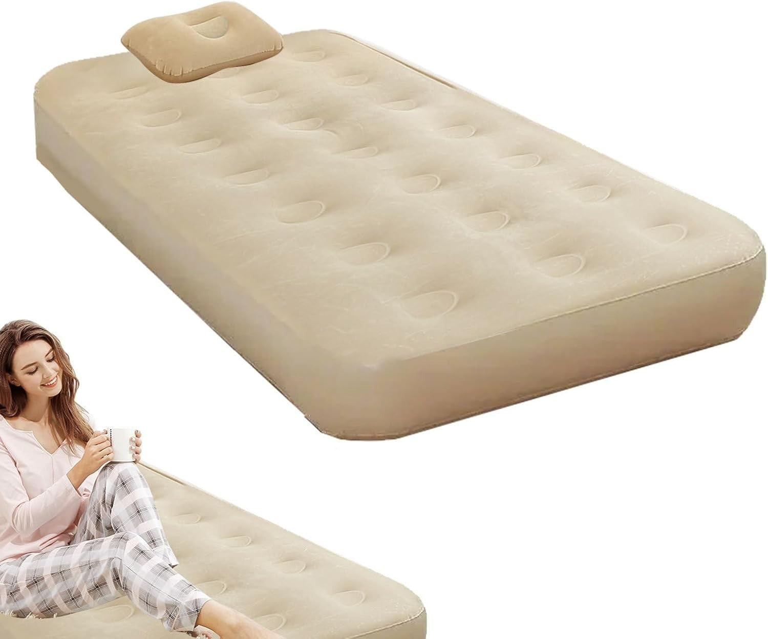 Twin Blow Up Air Mattress with Built-in Pump | Portable Floor Bed