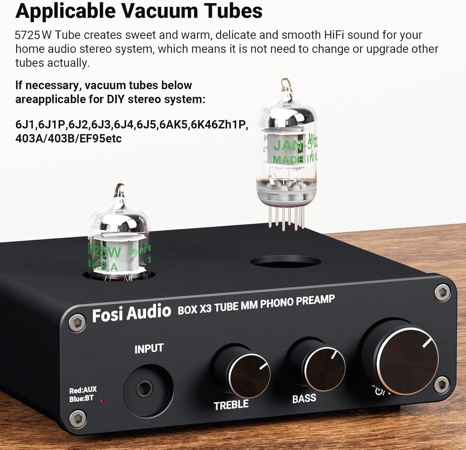 Bluetooth 5.0 Tube Phono Preamp 5725W MM Turntable Pre Amplifier HiFi