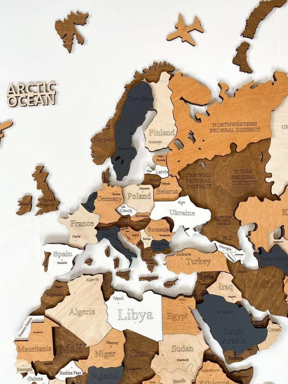 XL 3D Wooden World Map Wall Art Coffee Travel Decor 213x113cm