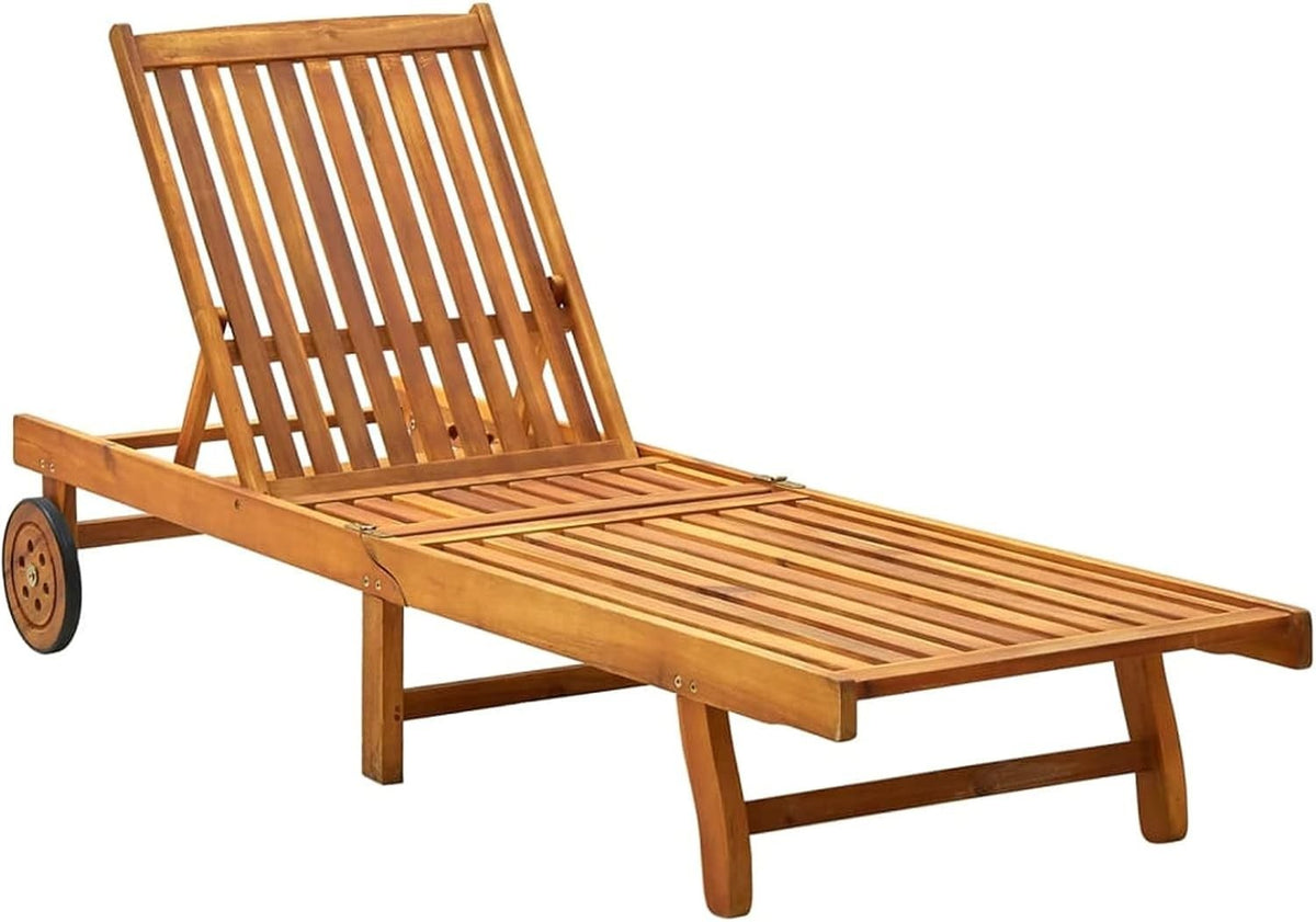 Adjustable Solid Acacia Wood Sun Lounger Waterproof Garden Patio Chair