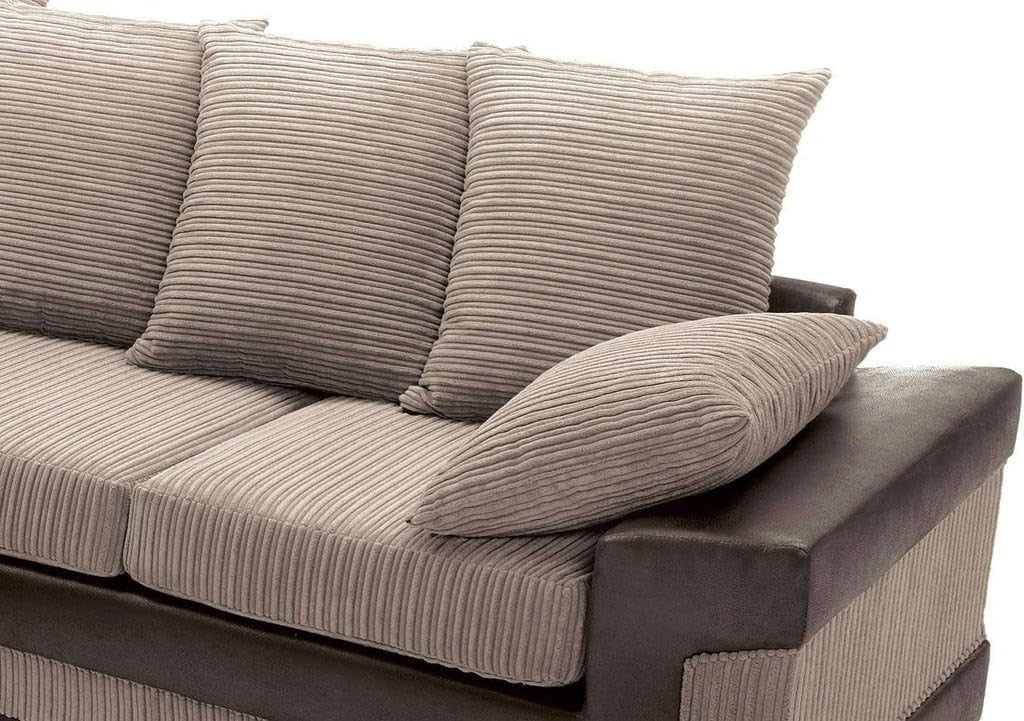 L-Shape Jumbo Cord Sofa 3+2 Seater Brown & Beige Sectional Corner Couch