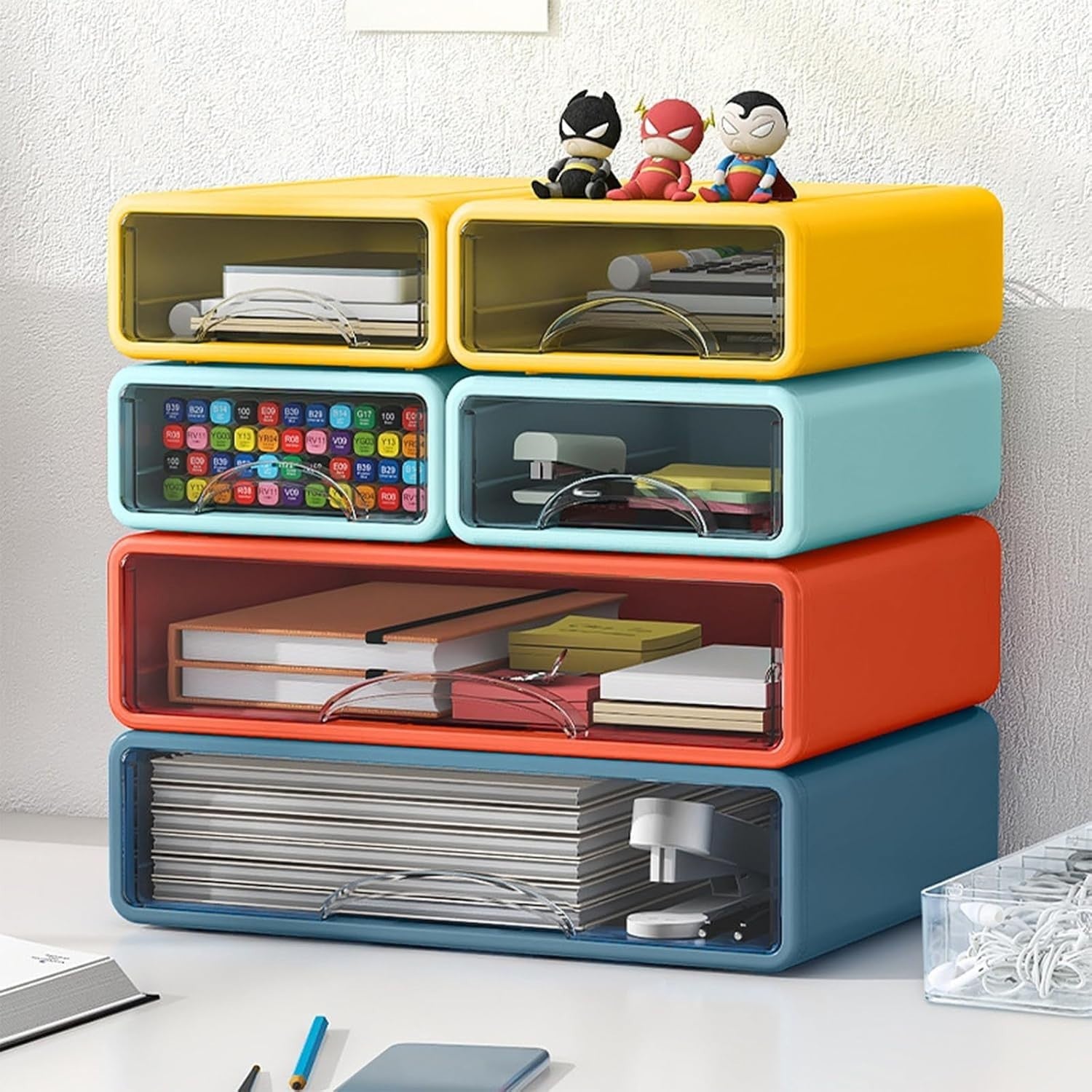 Desk Organizer 2 Small 1 Medium Drawers Stackable Storage for Office & Makeup