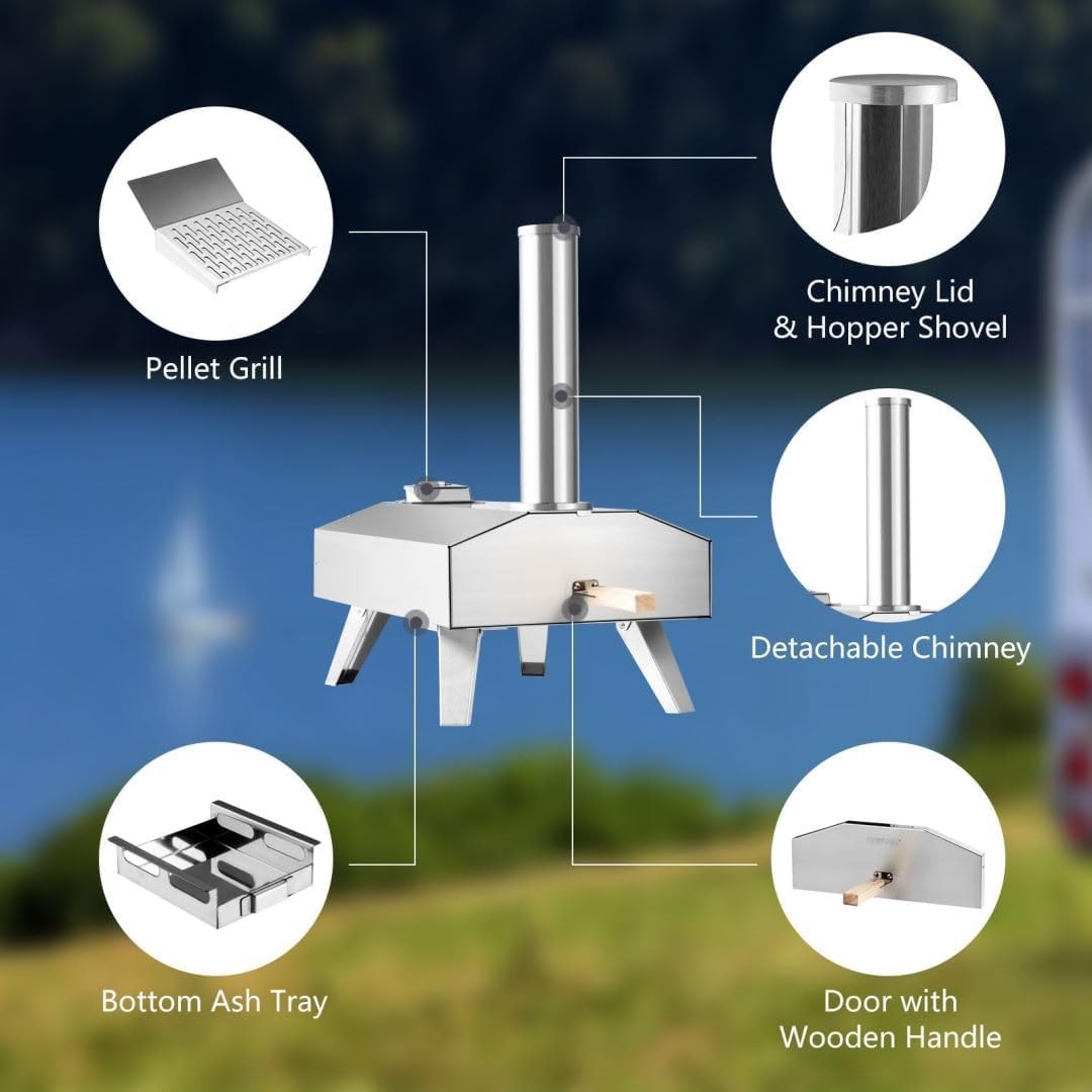 Outdoor Multi-Fuel Pizza Oven | Stainless Steel BBQ Grill with Stone & Foldable