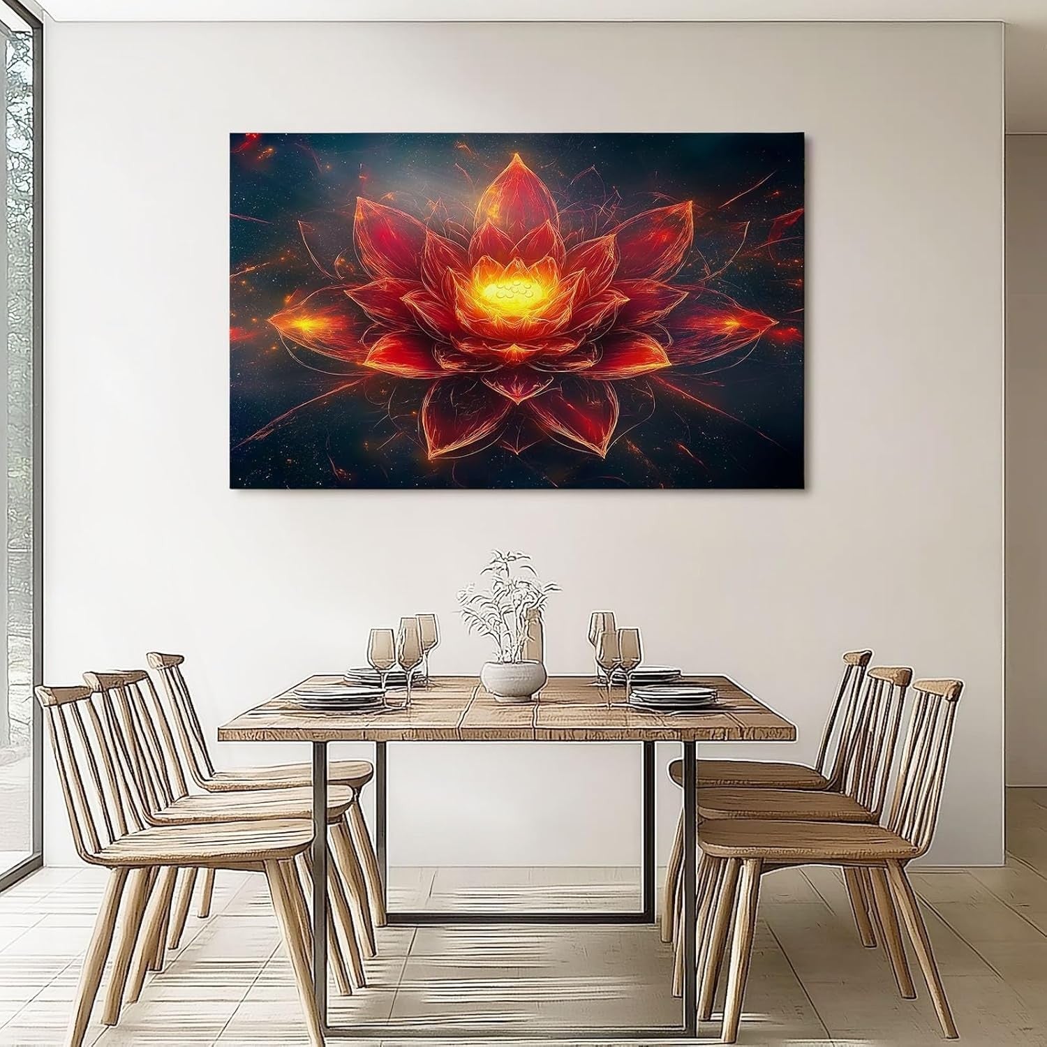 Lotus Canvas Wall Art 40x30cm Red Orange Modern Floral Print