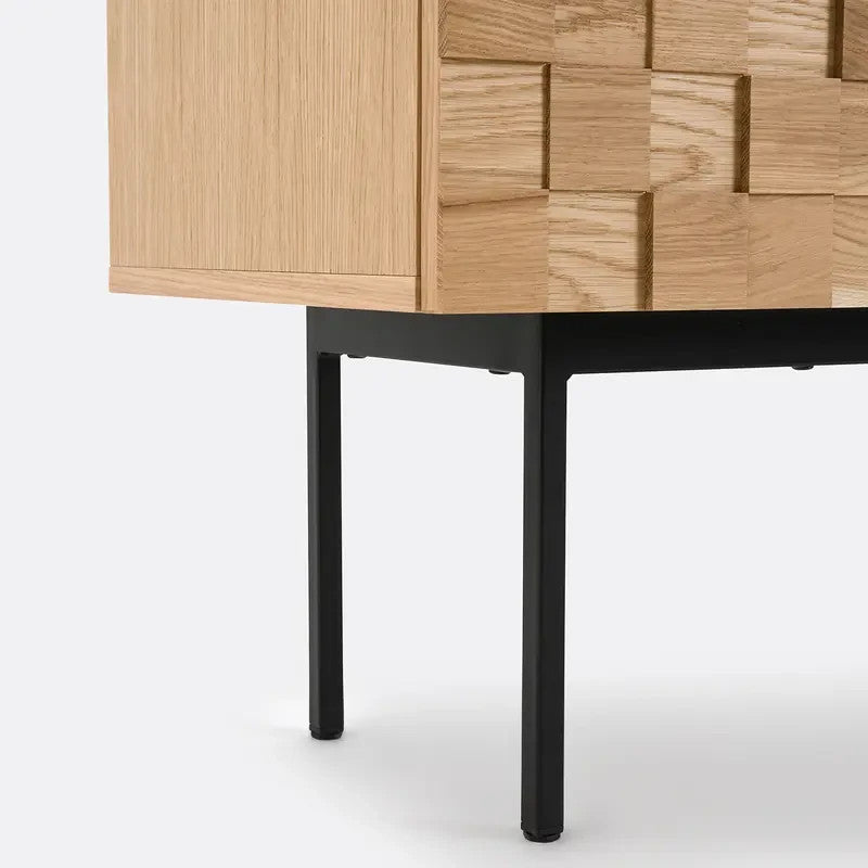 Oak Veneer 2-Door Sideboard with Soft Close & Checkerboard Front