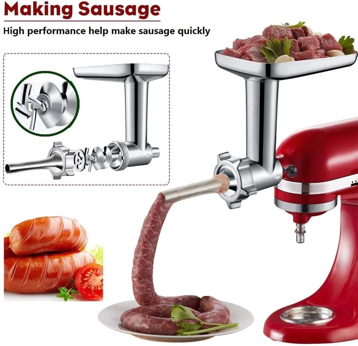 Meat Grinder Attachment for Stand Mixer Sausage Maker 4 Plates Kit