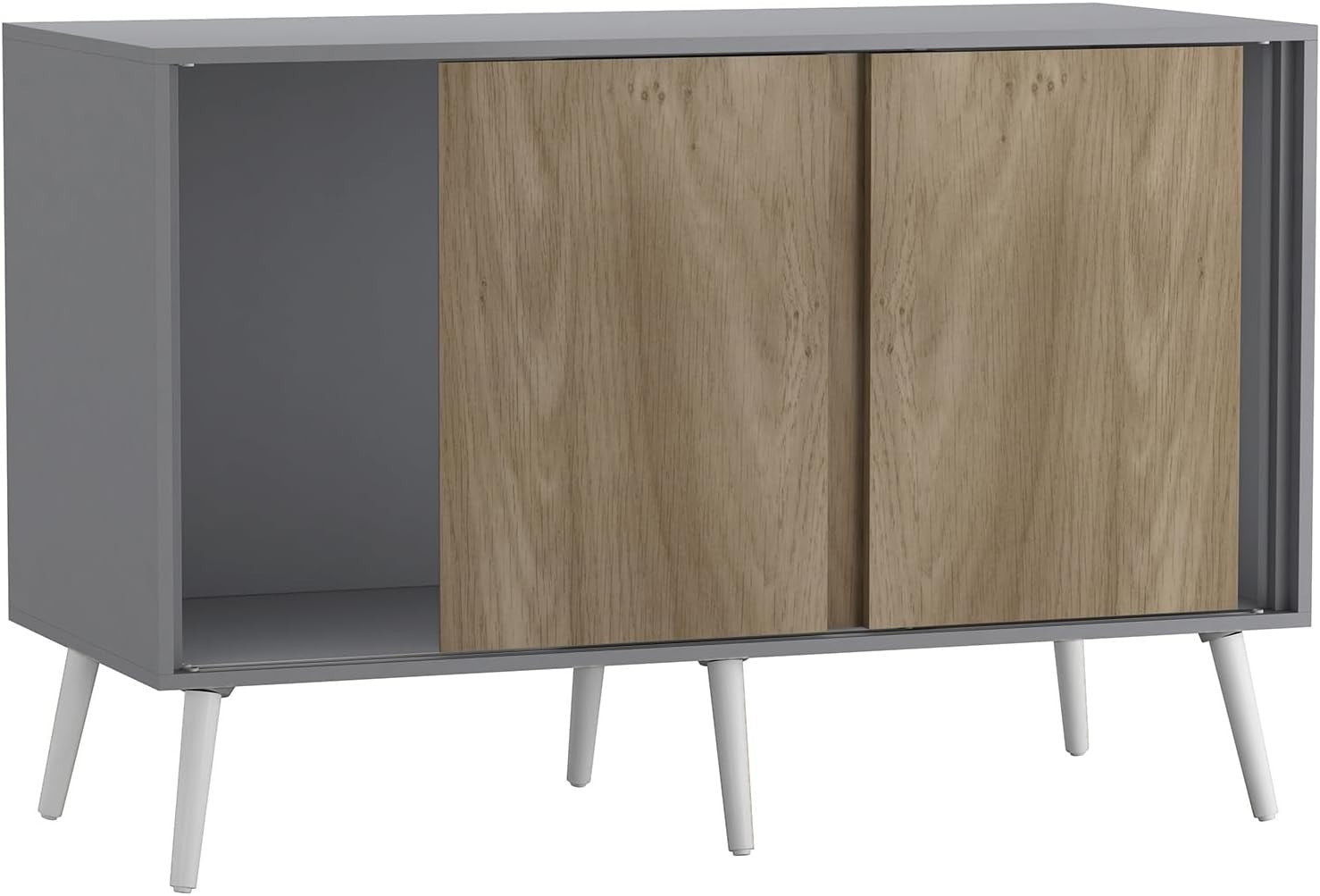 Modern 3-Door Sliding Sideboard Cabinet Oak Doors Wooden Legs Storage Unit