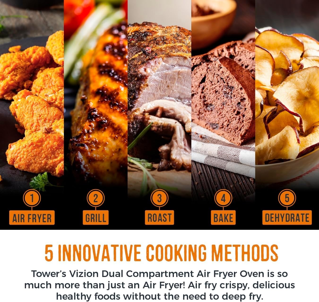 11L Dual Compartment Air Fryer Oven Touchscreen 10 Presets Dehydrate Grill
