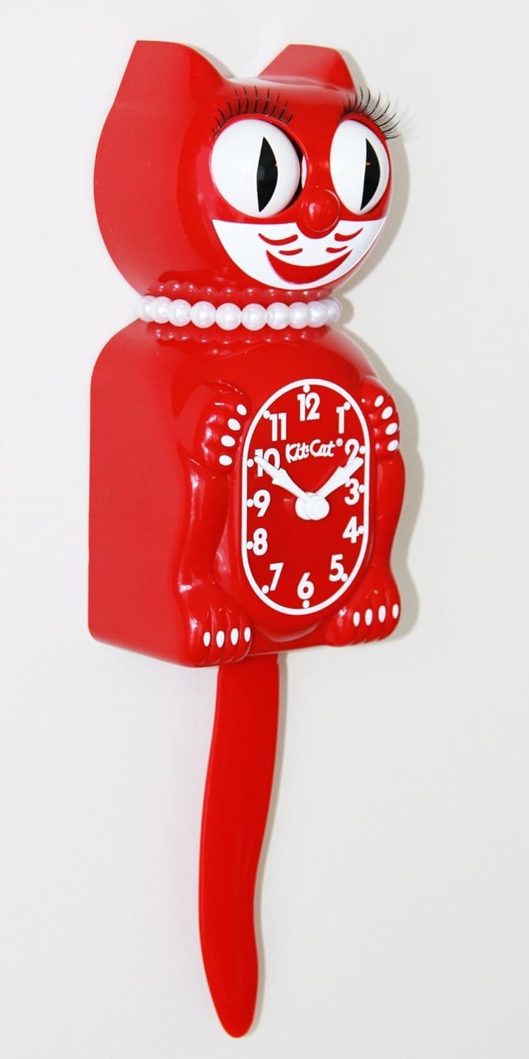 Retro Cherry Red Wall Clock Moving Eyes Tail Limited Vintage Style Gift