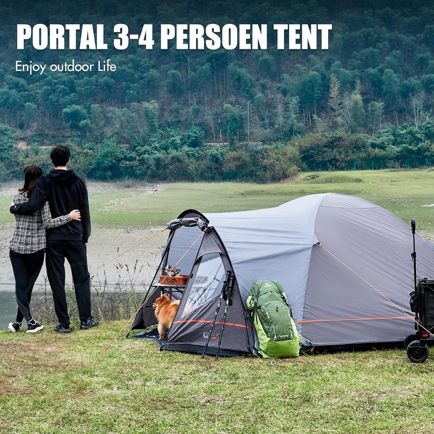 3-4 Man Camping Tent with Porch 4000mm Waterproof Family Dome