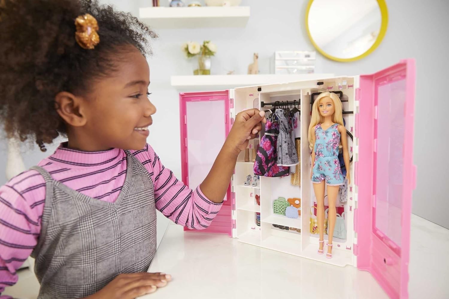 Kids Portable Fashion Closet Playset Doll Clothes Shoes Accessories Toy