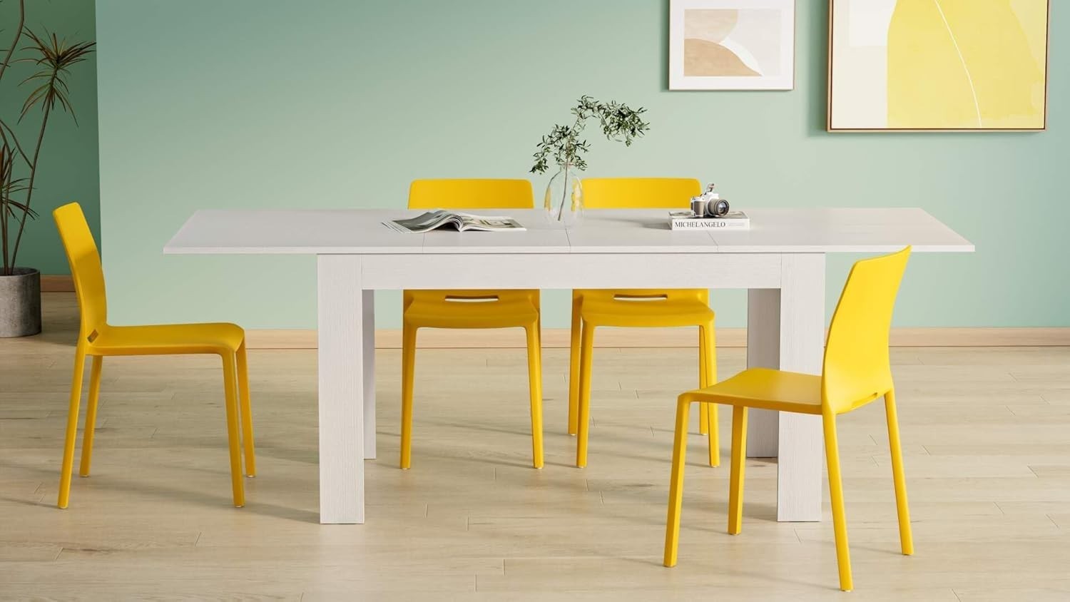 Extendable Dining Table  White 220cm Wood 6–8 Seater Modern Space Saver
