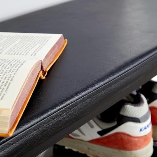 Black Shoe Storage Bench with PU Cushion & 2 Shelves – Metal Hallway Unit