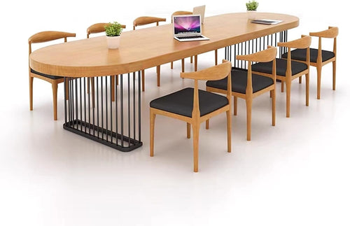 63" Solid Wood Oval Conference Table – Heavy-Duty Meeting Desk w/ Steel Legs