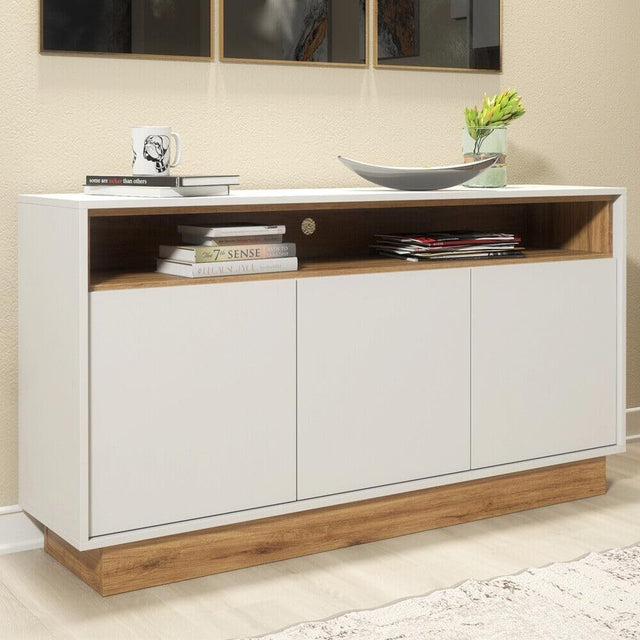 130cm White Oak Sideboard Cabinet 3 Door Storage Unit Modern Display