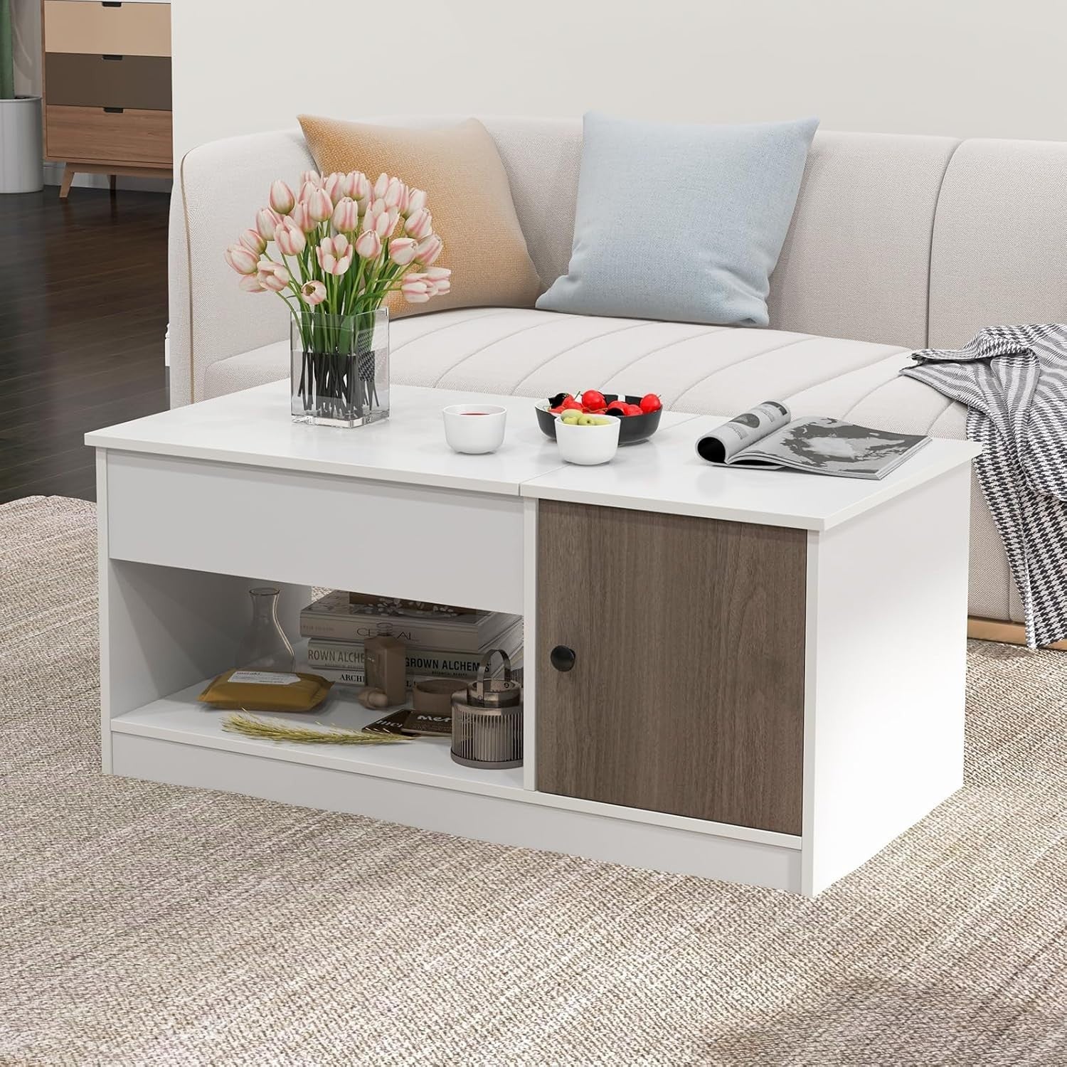 Lift-Top Coffee Table with Storage, Adjustable Height & Hidden Compartments