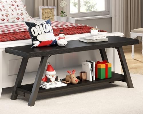 Black Oak Storage Bench Metal Frame Modern Entryway Shoe Rack Seat 119x36x46cm