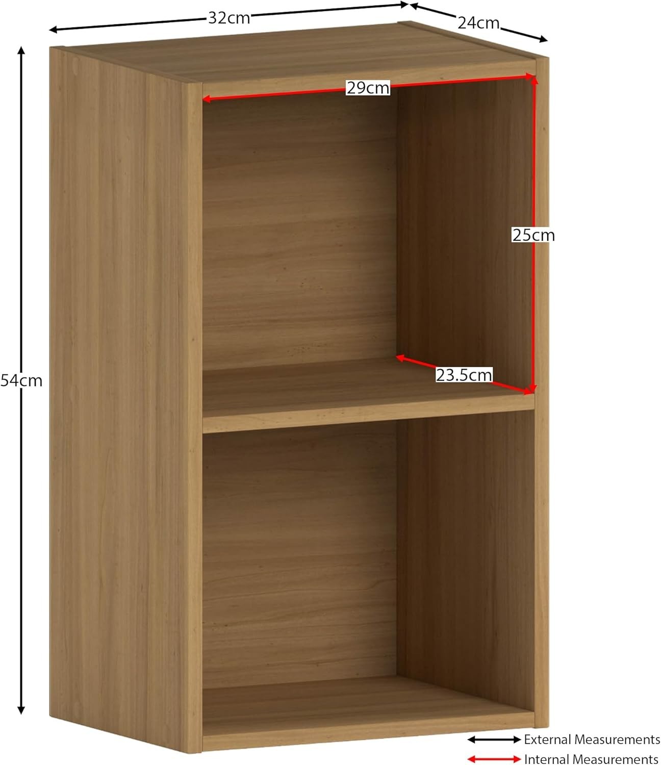 2 Tier Oak Wooden Cube Bookcase Small Storage Shelf for Living Room Office