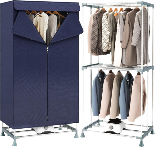 1500W Heated Clothes Airer With Cover Electric Indoor Dryer 2 Tier Timer