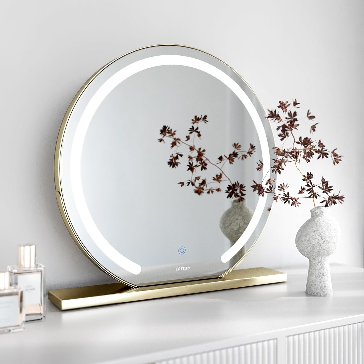 Mocha Gold Dressing Table Vanity Set Modern Drawers LED Light Mirror Wood