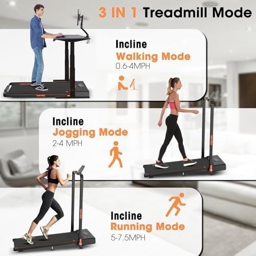 10% Incline Foldable Under-Desk Treadmill 12km/h, 2.5HP, Dual Control Home