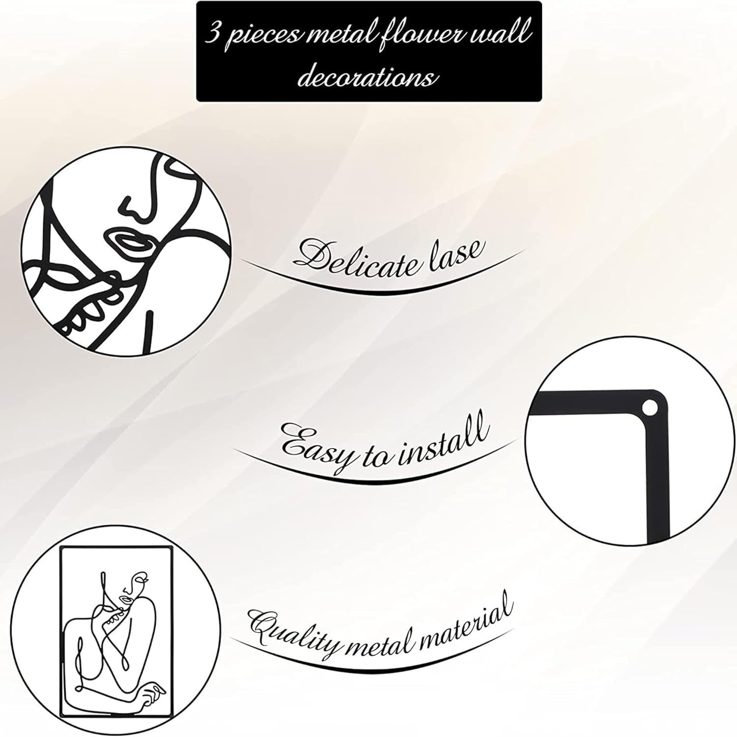 3-Piece Metal Wall Art Abstract Woman Minimalist Modern Decor