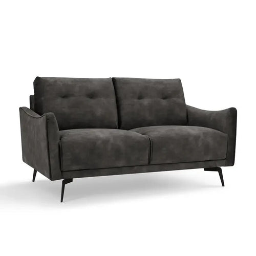 Steel Grey Velvet 2 Seater Sofa | Modern Tufted Couch w/ Metal Legs