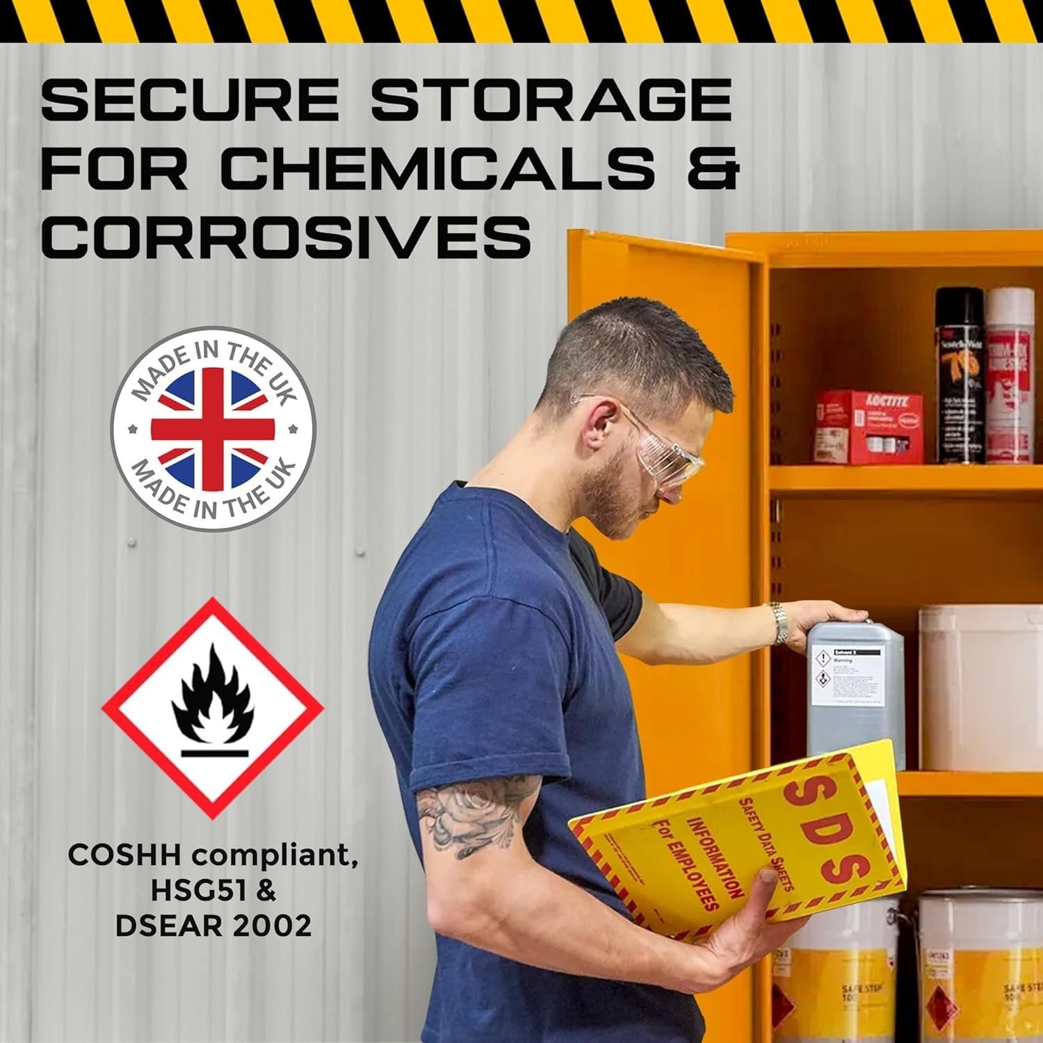 Fireproof Lockable COSHH Storage Cabinet with Adjustable Shelves 181.5cm