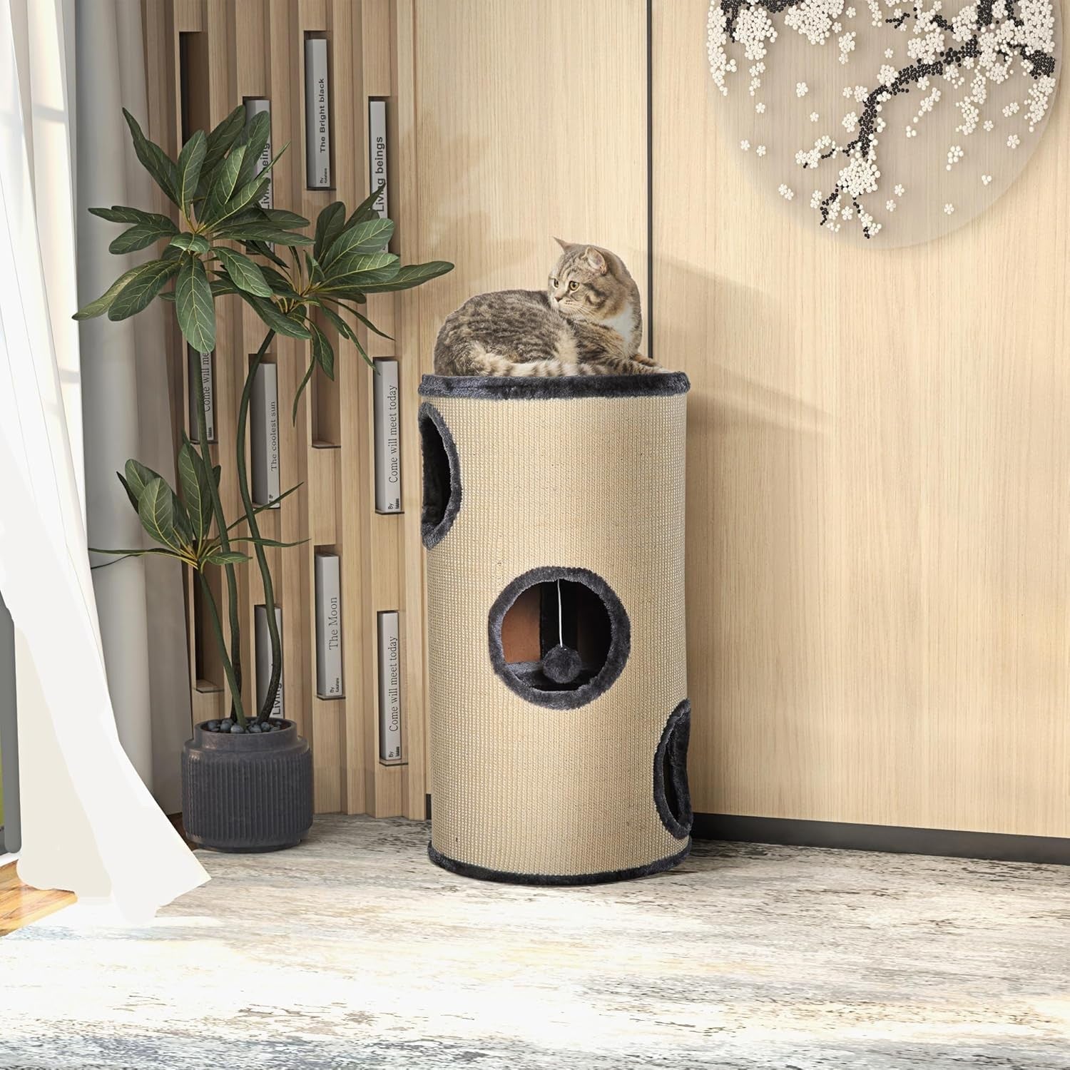 70cm Cat Scratching Post Barrel Condo Sisal Activity Tower Indoor