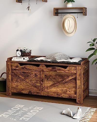 Rustic Brown Storage Bench with Lift-Top, Extra Large Shoe & Organizer Chest