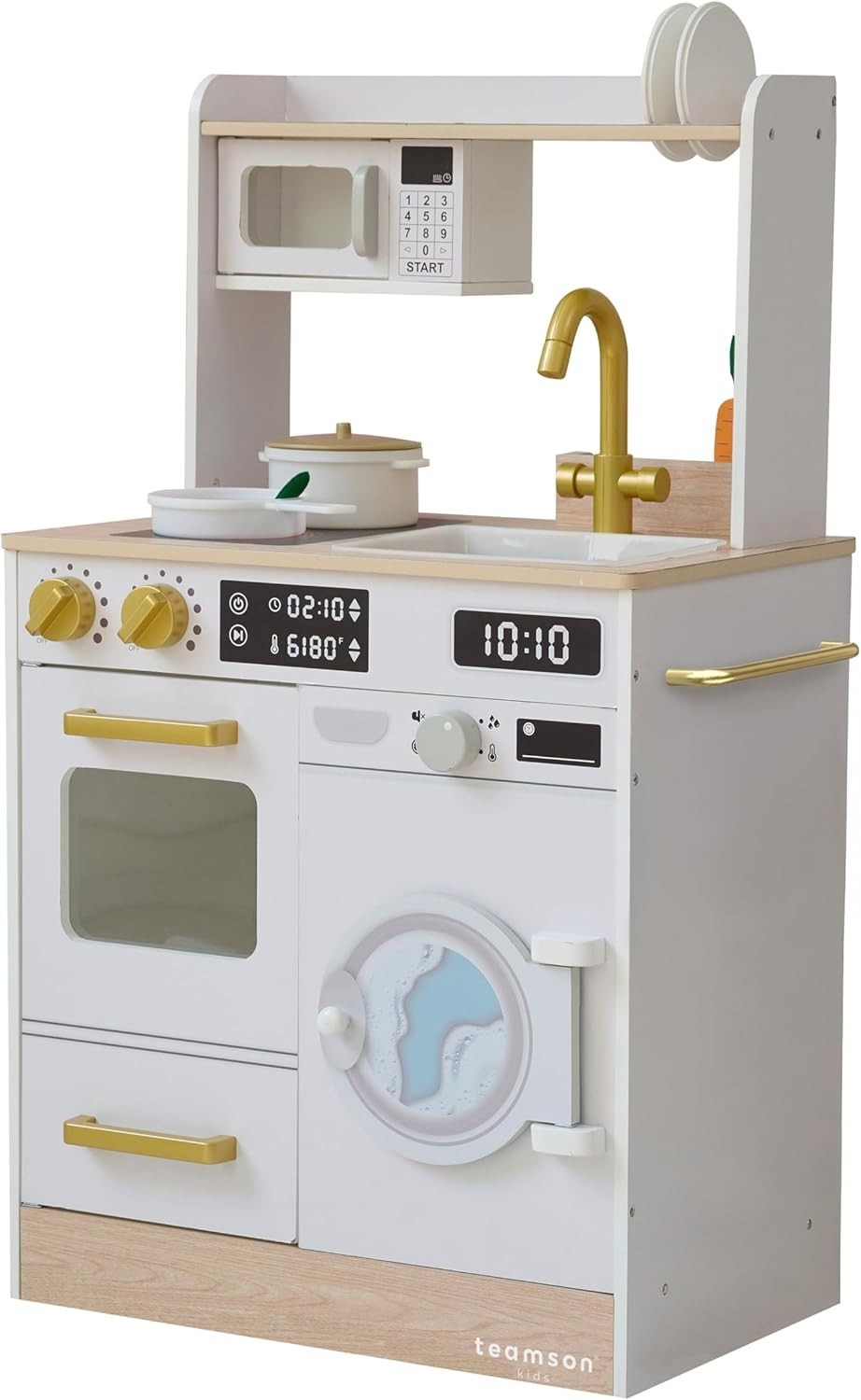 Wooden Kids Play Kitchen White Mini Garden Washing Machine Toy Set