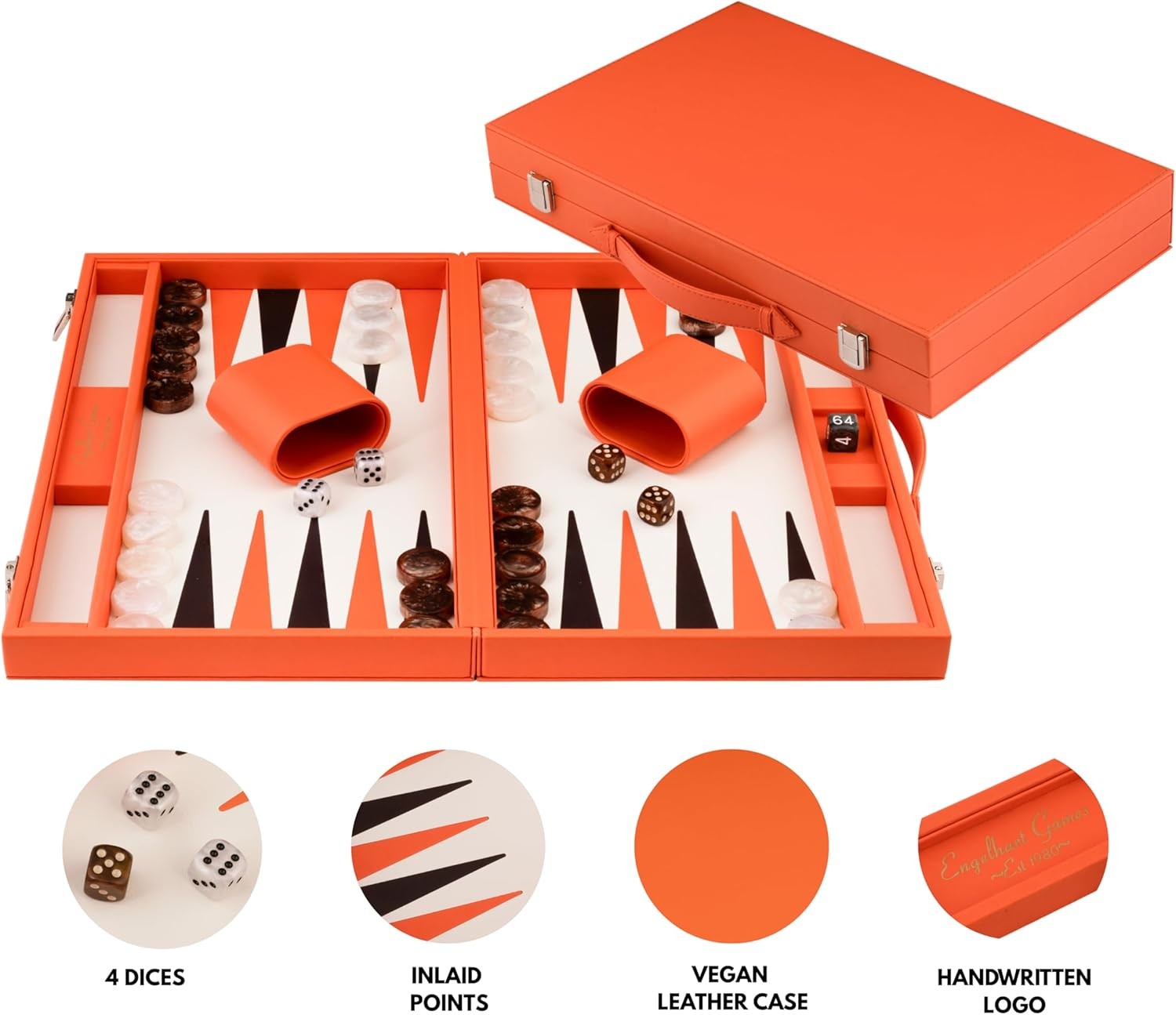 15 Inch Luxury Backgammon Set Faux Leather Case Folding Travel Board Game