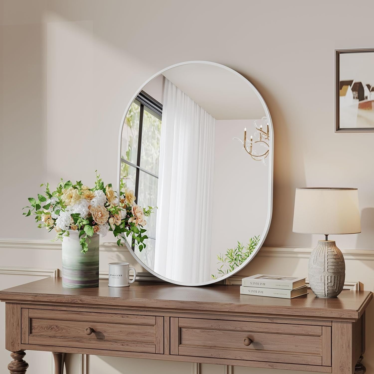 Oval Wall Mirror 50x70cm Modern Hanging Mirror for Bathroom, Hallway