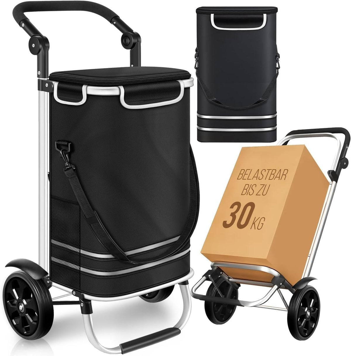 Dimono 3-in-1 Folding Shopping Trolley 56L Cooler Compartment Black