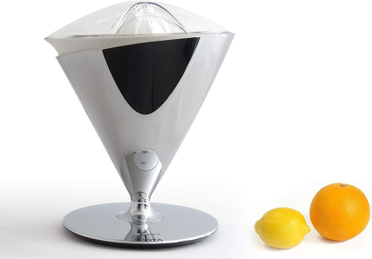 Electric Citrus Juicer Chrome Quiet Motor Dual Cones 0.6L Stainless Filter