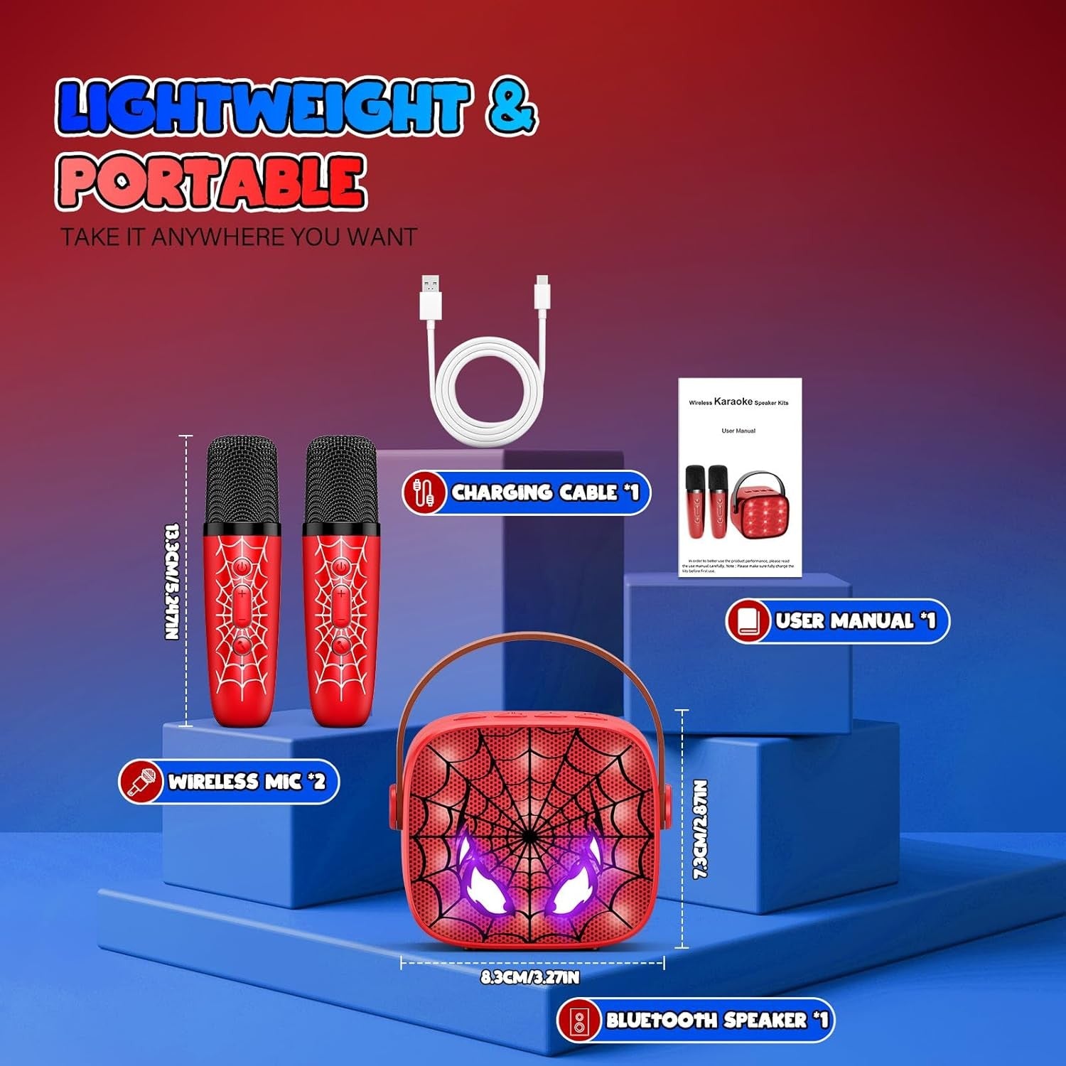Kids Karaoke Machine 2 Wireless Bluetooth LED