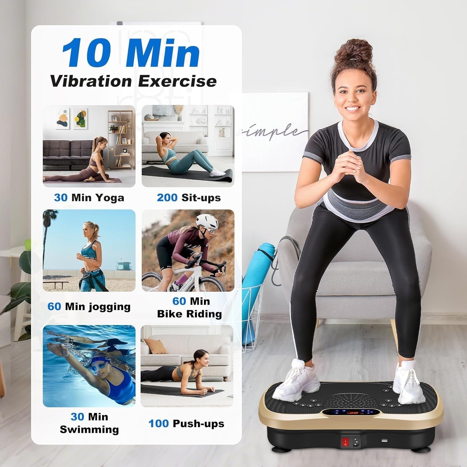 Gold Vibration Plate Exercise Machine Weight Loss Lymphatic Drainage 99 Levels