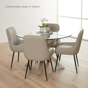 120cm Round Glass Dining Table Modern Grey with Starburst Metal Legs