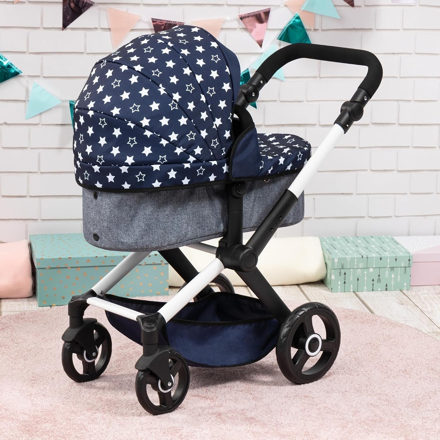 Tall Dolls Pram 3in1 Pushchair Carrycot Buggy Adjustable Handle Toy Set