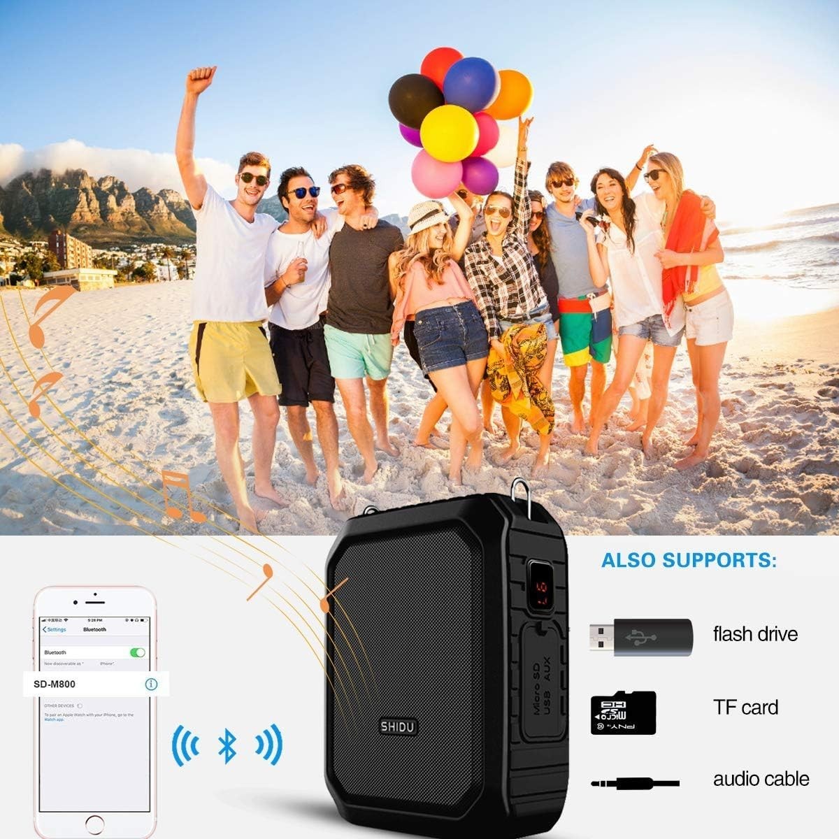 18W Voice Amplifier Wired Mic Bluetooth Speaker 12H Waterproof