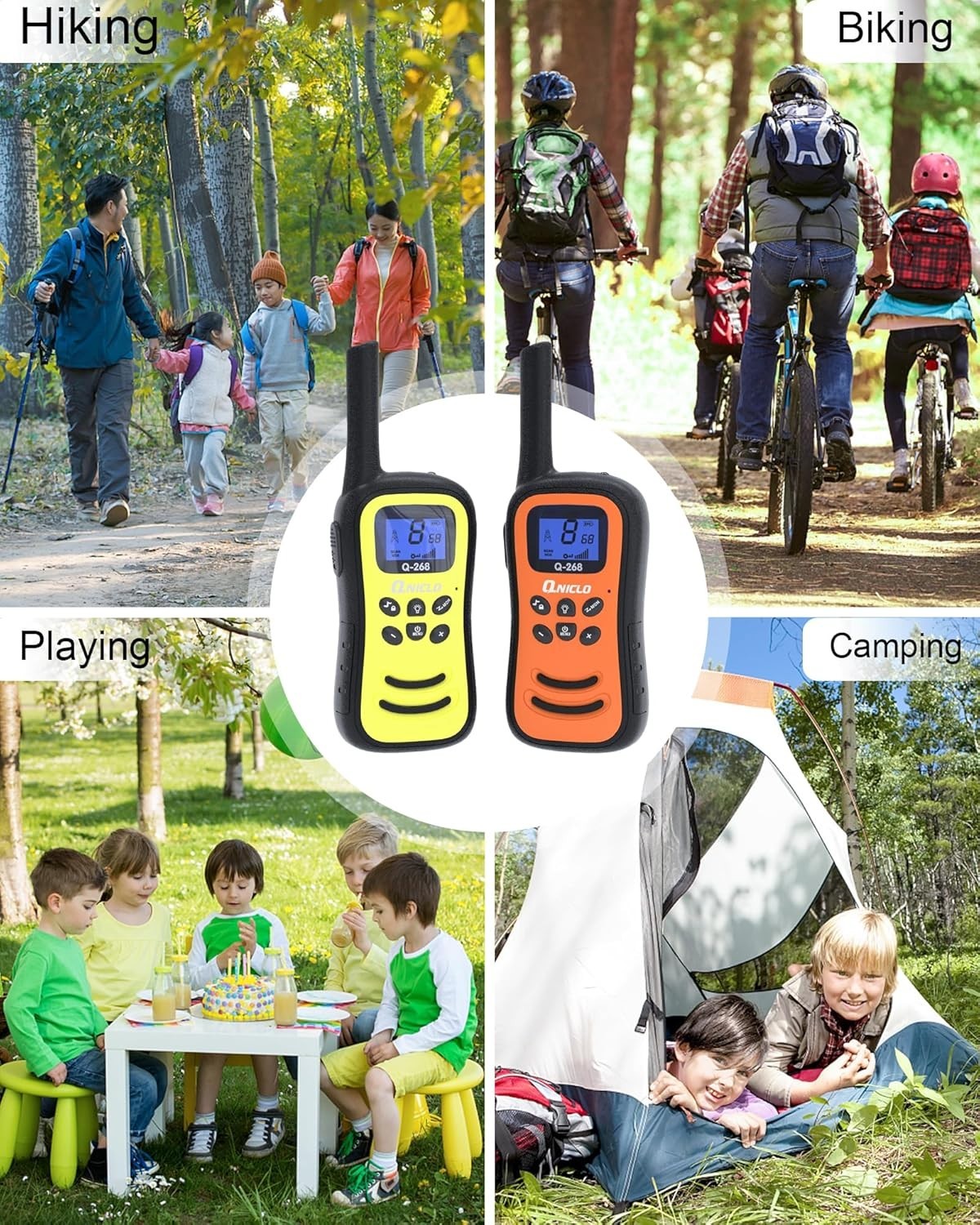 Kids Rechargeable Walkie Talkies VOX Flashlight Long Range 4 Pack