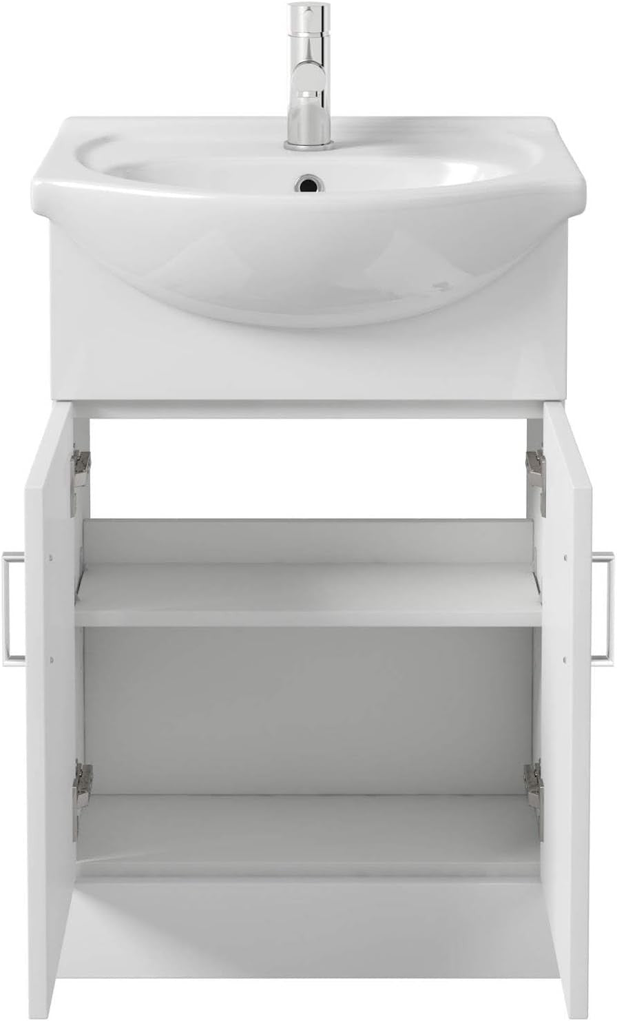 650mm White Gloss Vanity Sink Unit – Bathroom Basin Cabinet with Soft Close Door
