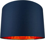 Midnight Blue Drum Lamp Shade 16” Copper Inner Modern Floor Pendant