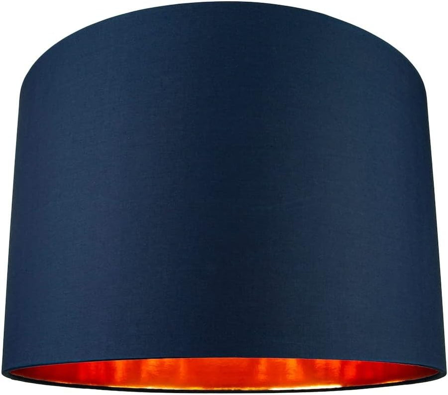Midnight Blue Drum Lamp Shade 16” Copper Inner Modern Floor Pendant