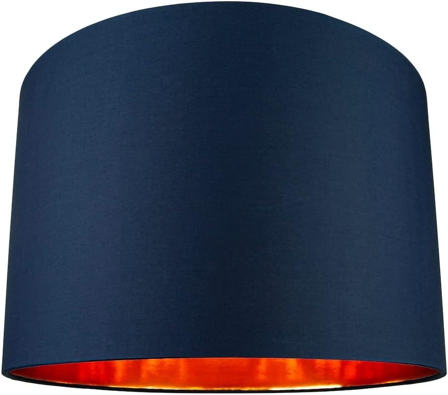 Midnight Blue Drum Lamp Shade 16” Copper Inner Modern Floor Pendant