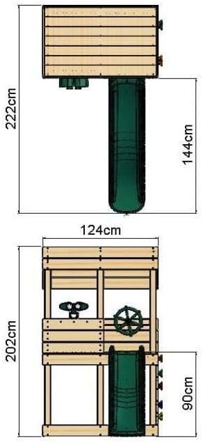 Wooden Kids Lookout Tower Playhouse Outdoor w 6ft Slide Climbing Wall