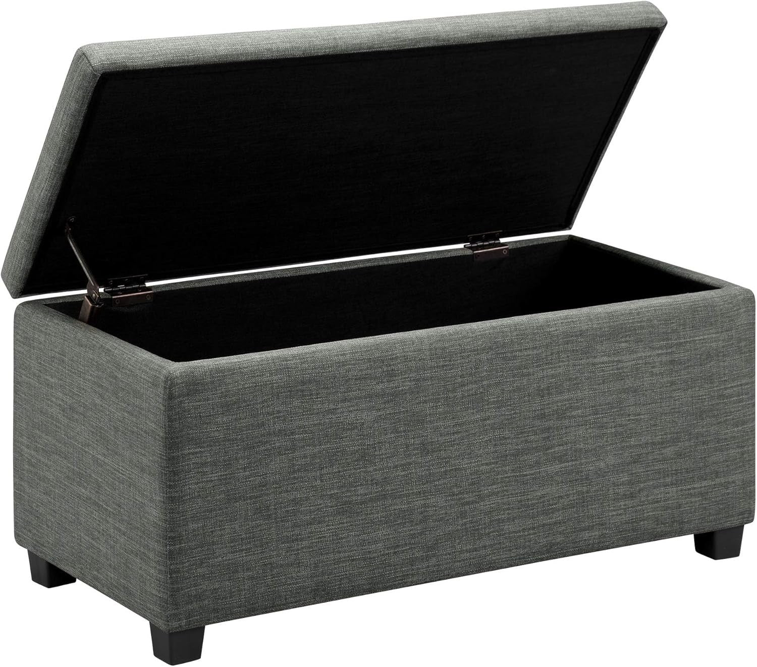 Dark Grey Upholstered Storage Ottoman Bench Soft Close Lid Linen Fabric 90x42x43